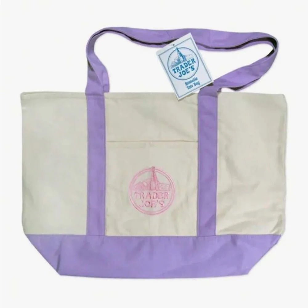 1PCS-Trader Joe Large Tote Shopping Bag Cotton Canvas Embroidered Bag