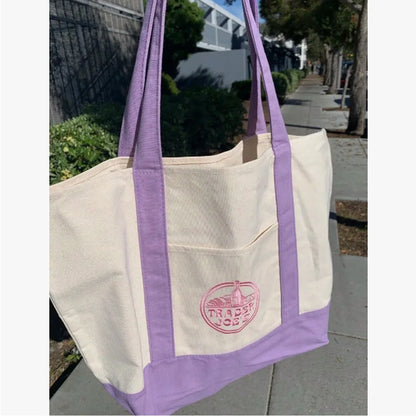 1PCS-Trader Joe Large Tote Shopping Bag Cotton Canvas Embroidered Bag