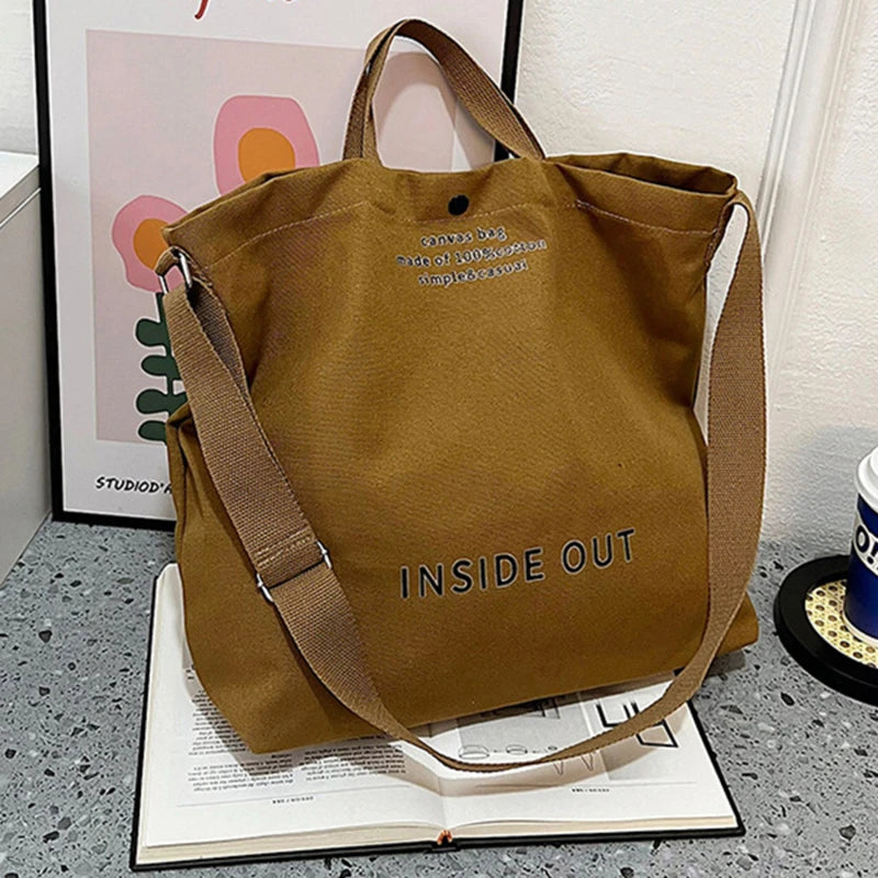 Japanese Simple Canvas Satchel Unisex Crossbody Bag Washable Thick Handbag Fashion Large Capacity Bag for Students Daily Carry
