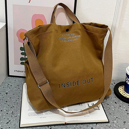 Japanese Simple Canvas Satchel Unisex Crossbody Bag Washable Thick Handbag Fashion Large Capacity Bag for Students Daily Carry