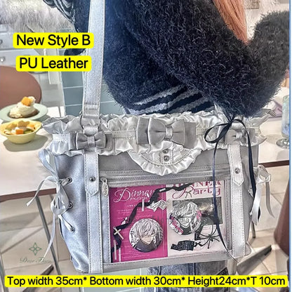 New Y2K Cute Japanese Ita Bag Lolita Girl Transparent Shoulder Tote Bag Large Capacity Crossbody Casual Bag DIY Display Handbags