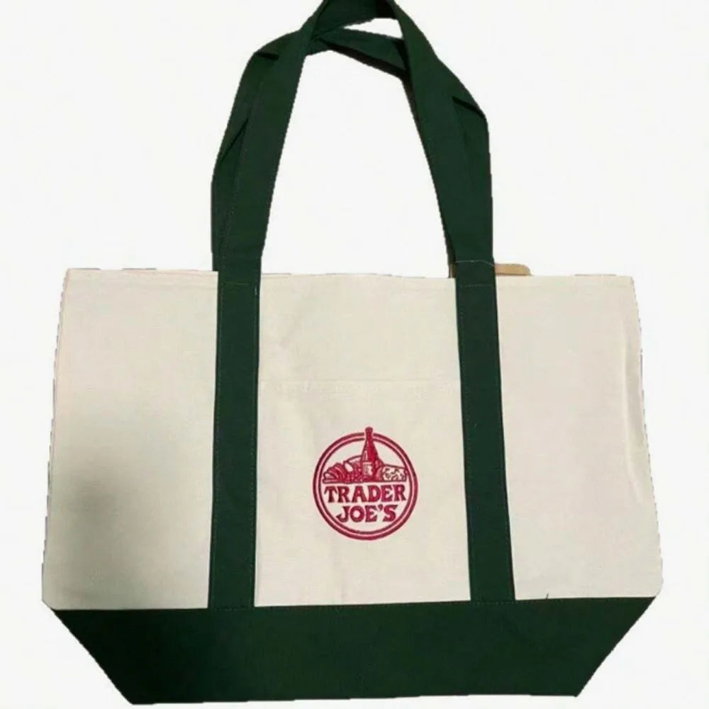 1PCS-Trader Joe Large Tote Shopping Bag Cotton Canvas Embroidered Bag