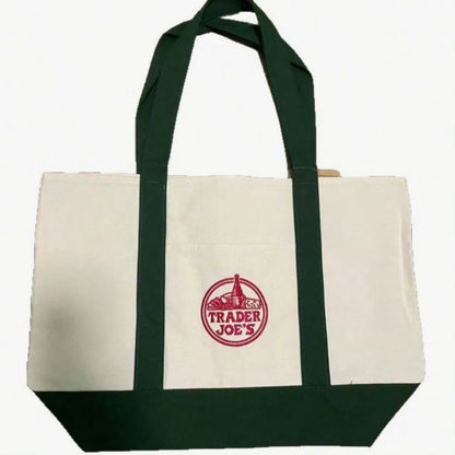 1PCS-Trader Joe Large Tote Shopping Bag Cotton Canvas Embroidered Bag