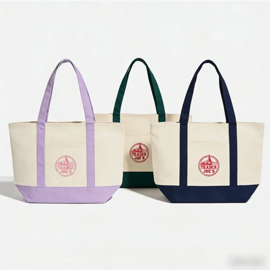 1PCS-Trader Joe Large Tote Shopping Bag Cotton Canvas Embroidered Bag